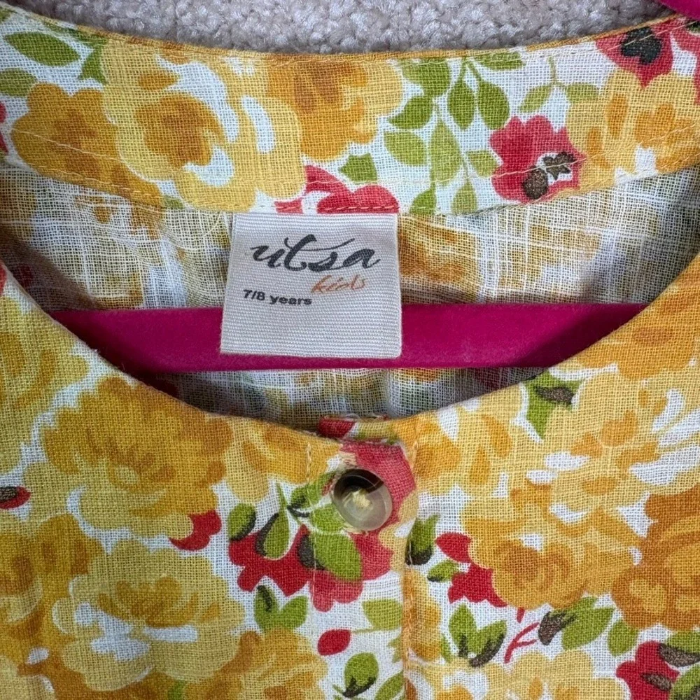 UTSA KIDS‎ Dress Girls 7/8 Yellow Cotton Floral Boho Youth Kids